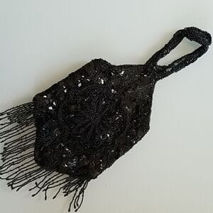 Upcycled Hand Crafted Retro 20's Flapper‎ Gatsby Leather/Beadwork Wristlet Bag